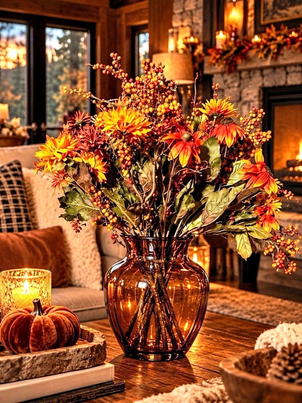 Orange & Brown Faux Floral Arrangement